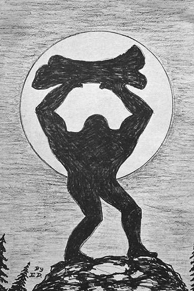 Illustration provenant du livre "I Fought the Apemen of Mt. St. Helens" de Fred Beck
